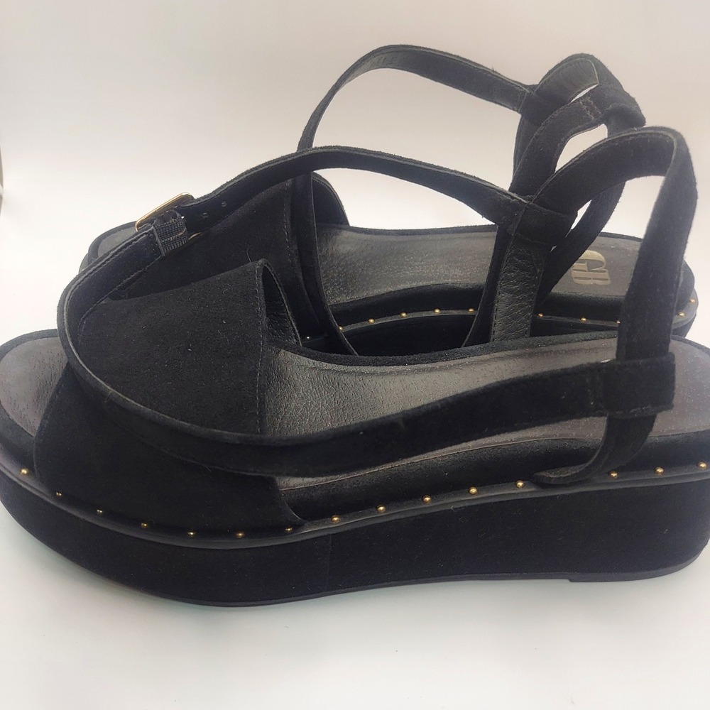 GB Sweet Talk Black Suede Leather Platform Studded Ankle Strap Sandals‎ 6.5 M